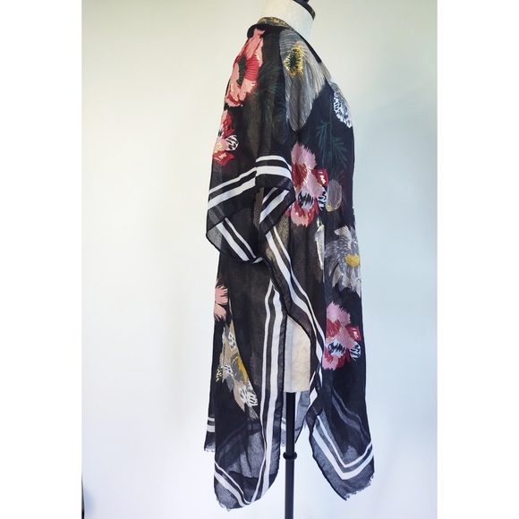 Woven Heart Kimono Swim Cover Up Floral One Size - Picture 3 of 12